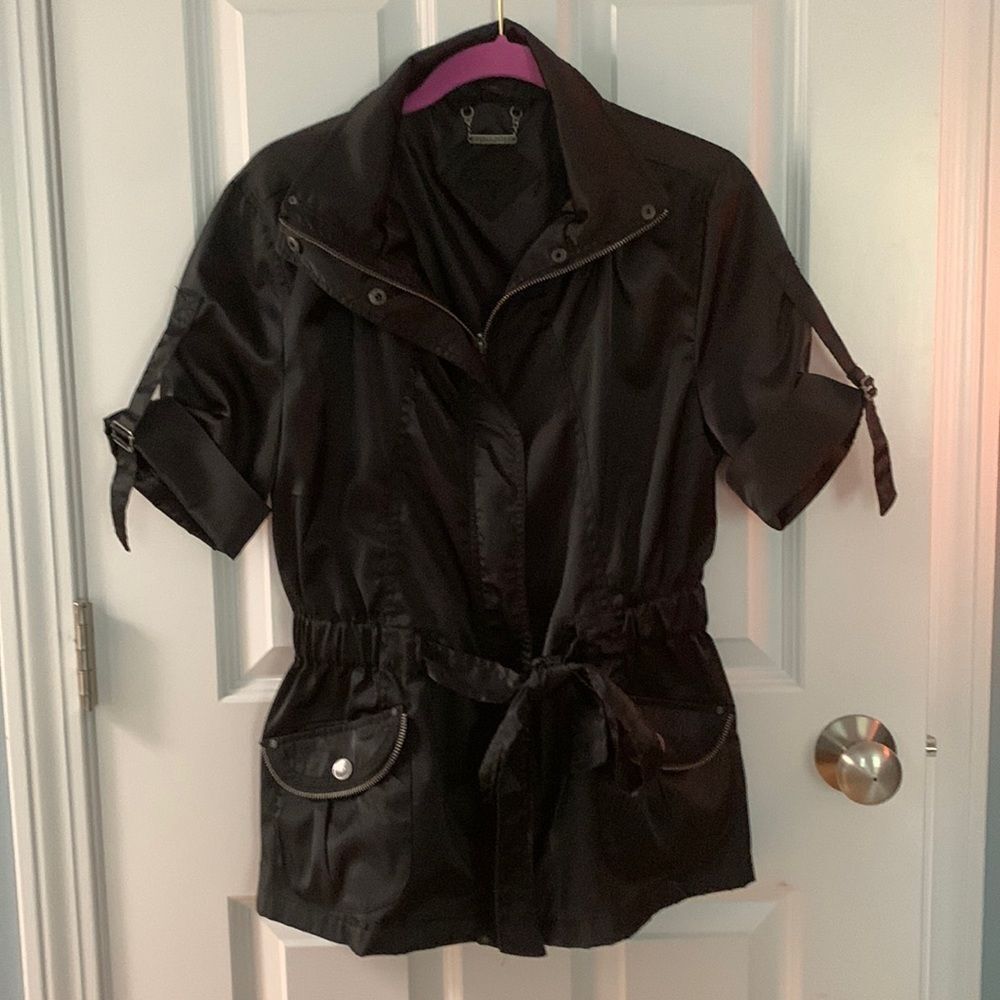 Joujou Black Short Sleeve Utility Safari Jacket Belted Cargo Pockets Size M